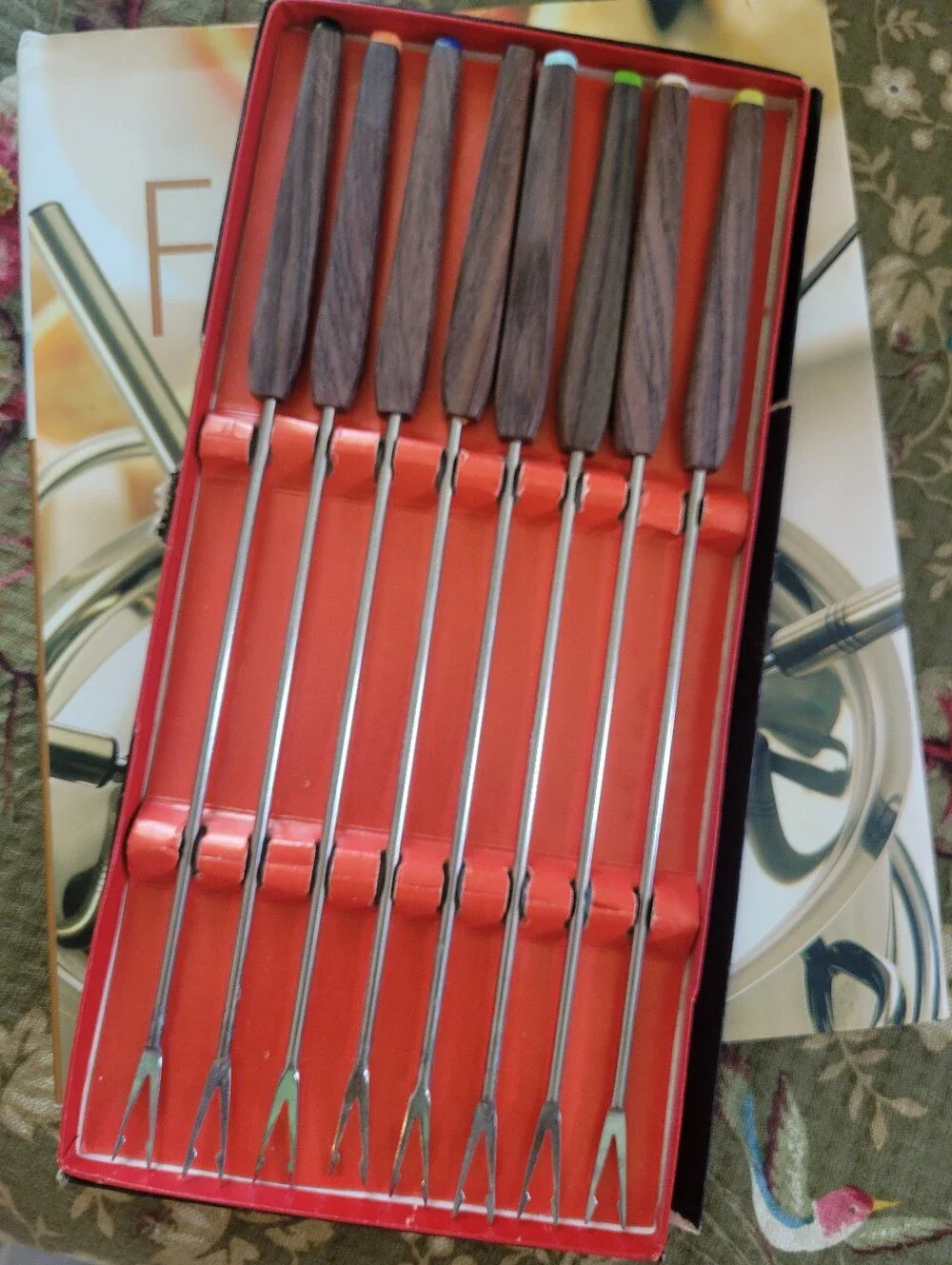 Fondue Pot Bundle Vintage Yellow Fondue Pot Forks Skewers Cookbook